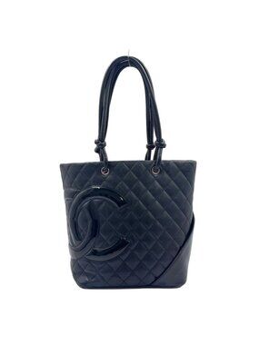 Chanel Cambon Line Leather Enamel Black Tote Silver